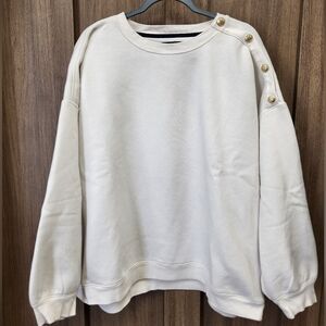 J. Crew Cream Button-Shoulder Sweatshirt